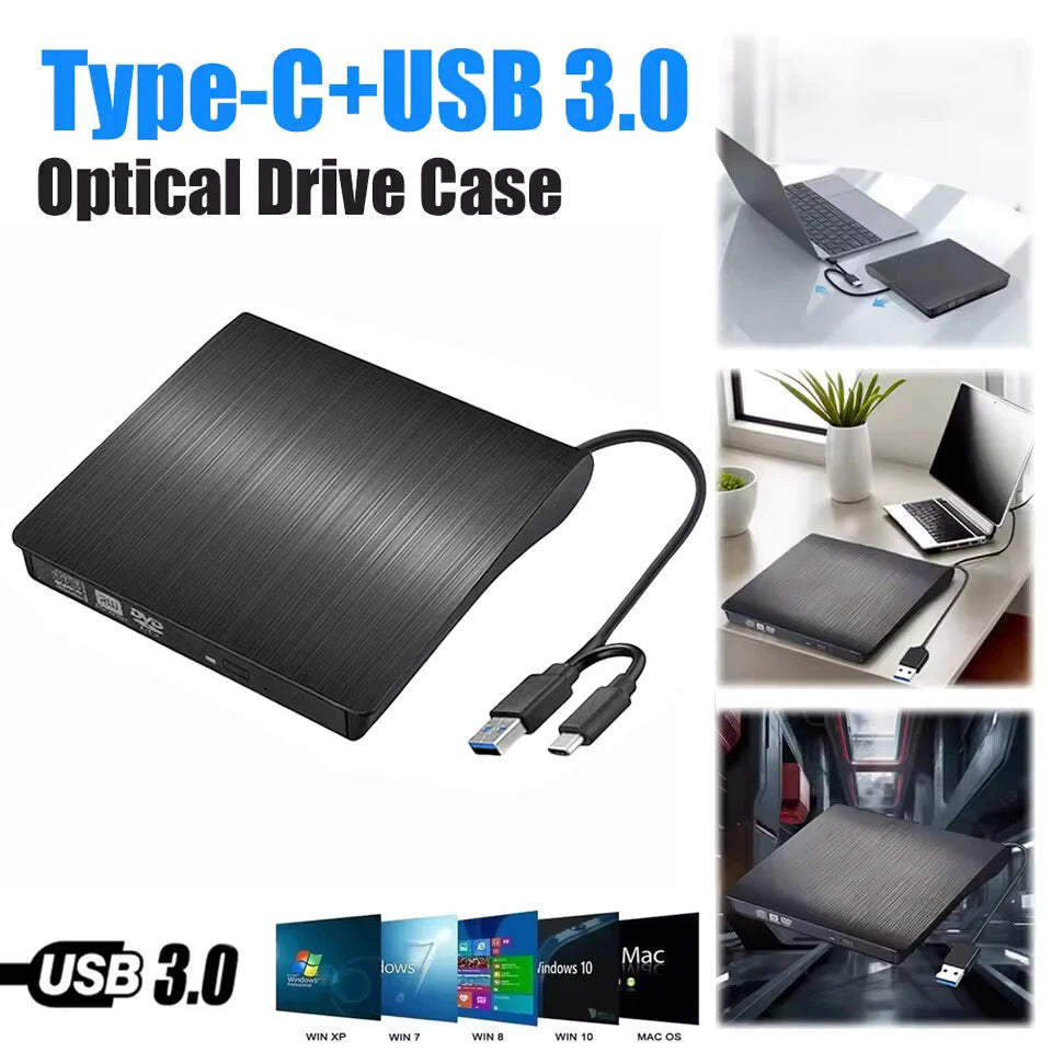 USB 3.0 External DVD Drive Enclosure – USB-C & USB-A