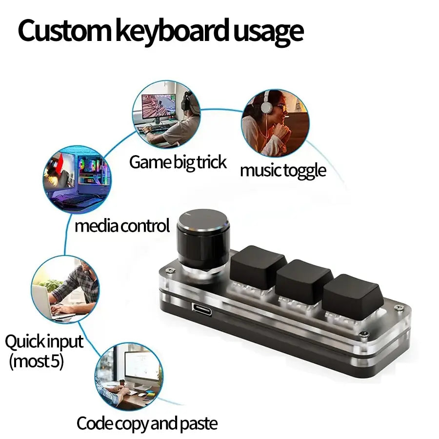 3-Key RGB Macro Mechanical Keypad – Custom Programming Knob