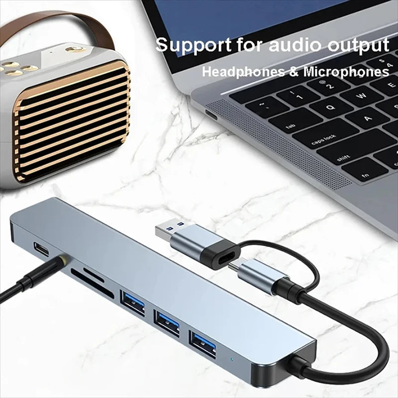 8-in-1 USB-C Hub – USB Splitter with SD Card Reader & Audio