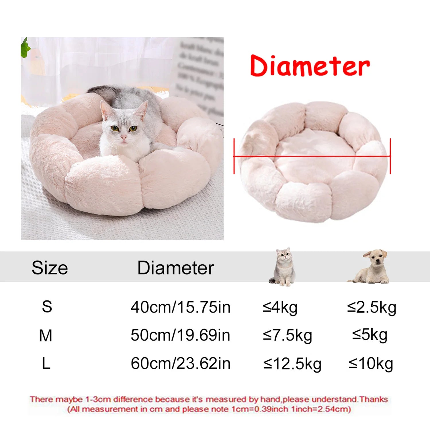 Plush Round Pet Bed – Soft & Warm for Dogs & Cats