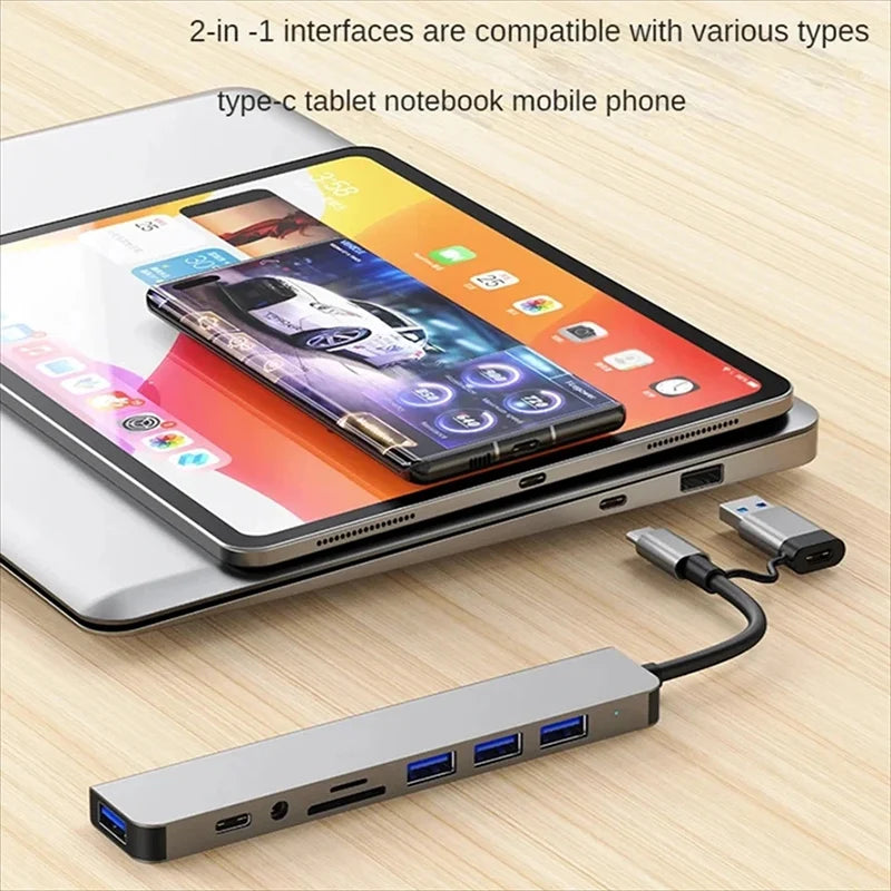 8-in-1 USB-C Hub – USB Splitter with SD Card Reader & Audio