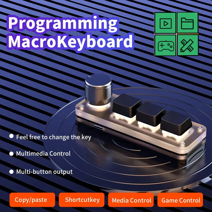 3-Key RGB Macro Mechanical Keypad – Custom Programming Knob