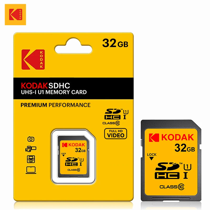 KODAK SD Card 32GB 64GB 128GB Class 10 U1 V30 High Speed Memory Card SDXC for DSLR Camera 4K Video