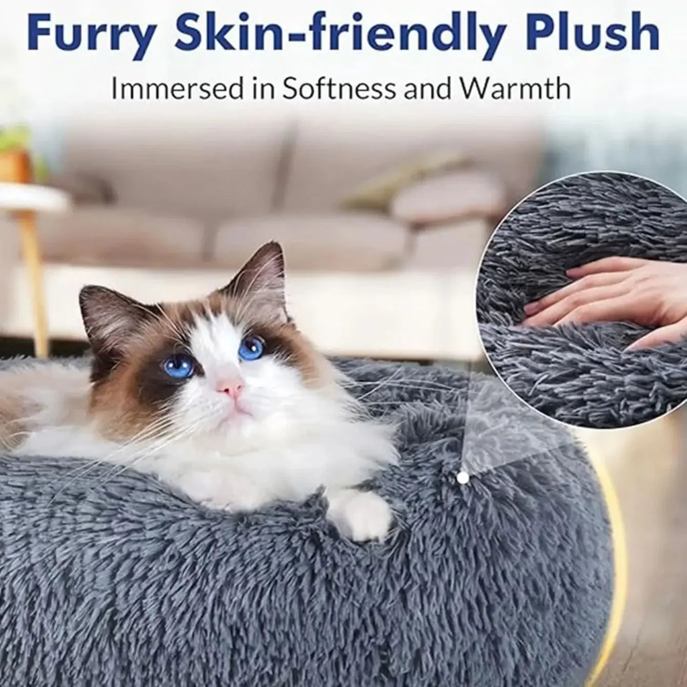 Plush Round Pet Bed – Soft & Warm for Dogs & Cats