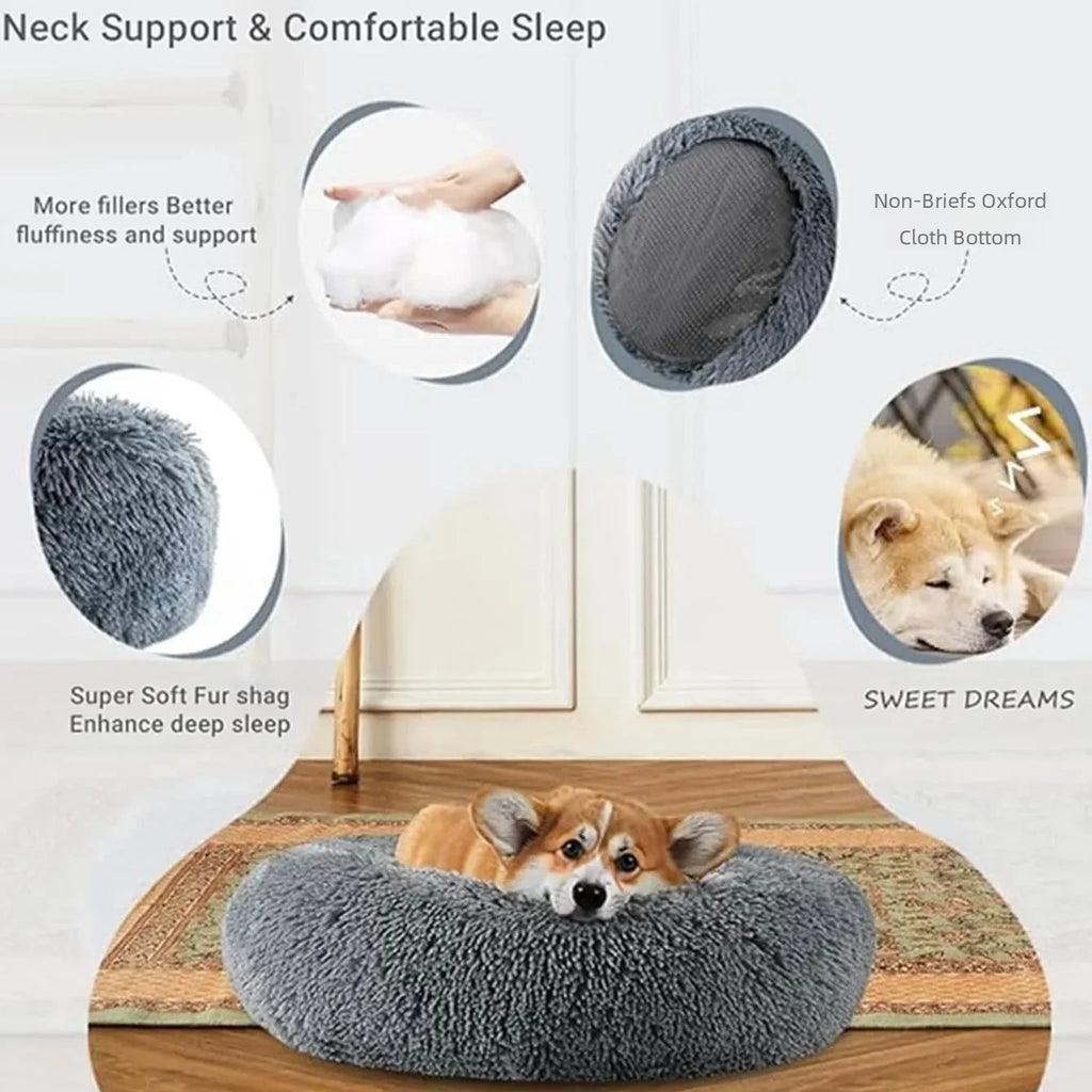 Plush Round Pet Bed – Soft & Warm for Dogs & Cats