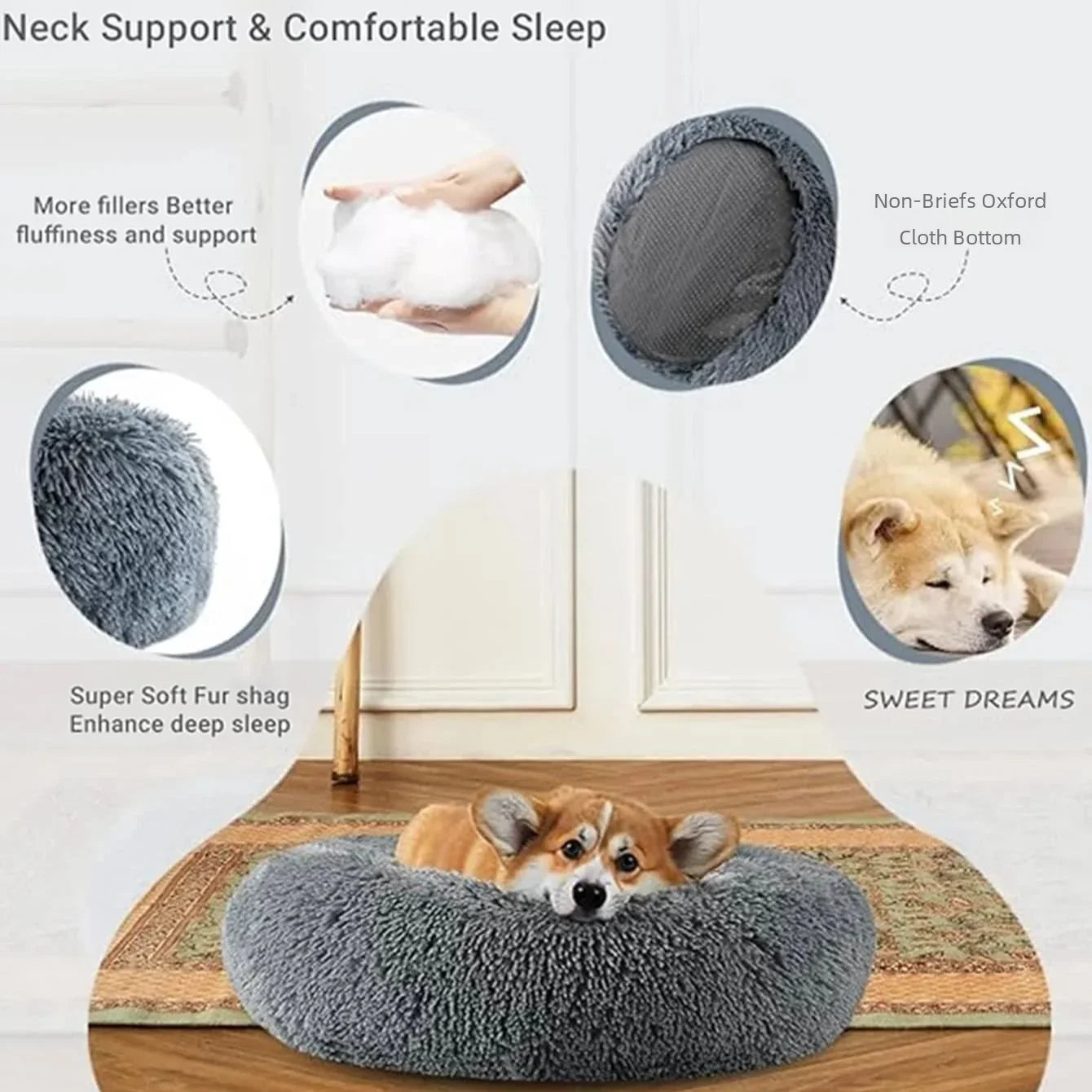 Plush Round Pet Bed – Soft & Warm for Dogs & Cats