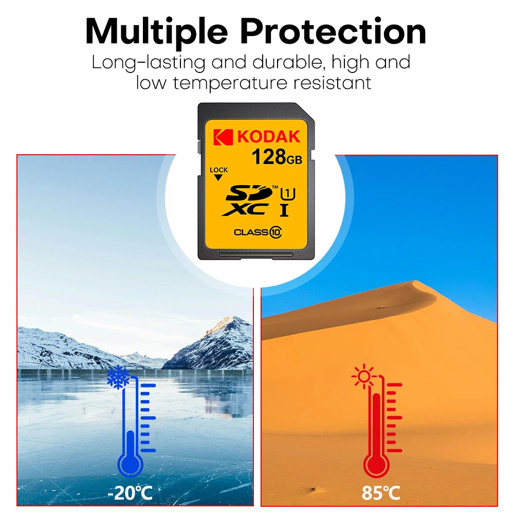 KODAK SD Card 32GB 64GB 128GB Class 10 U1 V30 High Speed Memory Card SDXC for DSLR Camera 4K Video