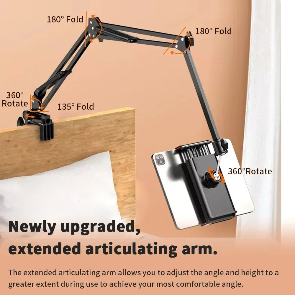 Flexible Bed Tablet Mount – 360° Arm, Fits 4.5–11" Devices