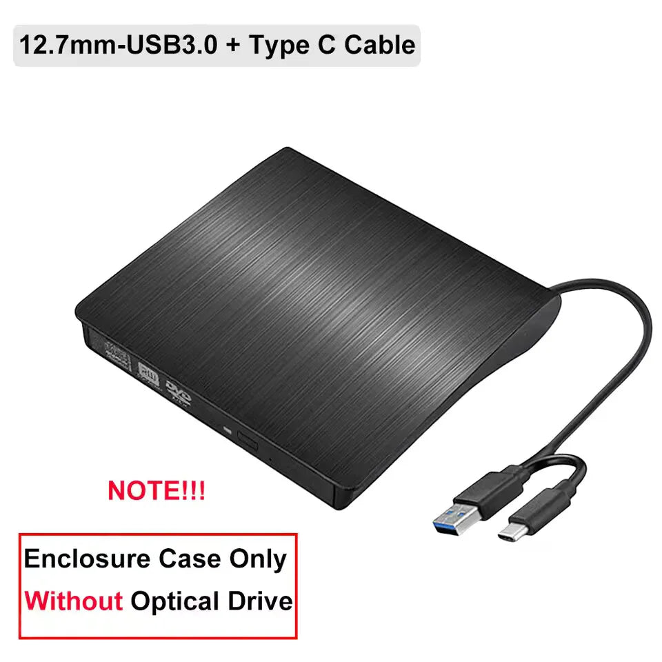 USB 3.0 External DVD Drive Enclosure – USB-C & USB-A