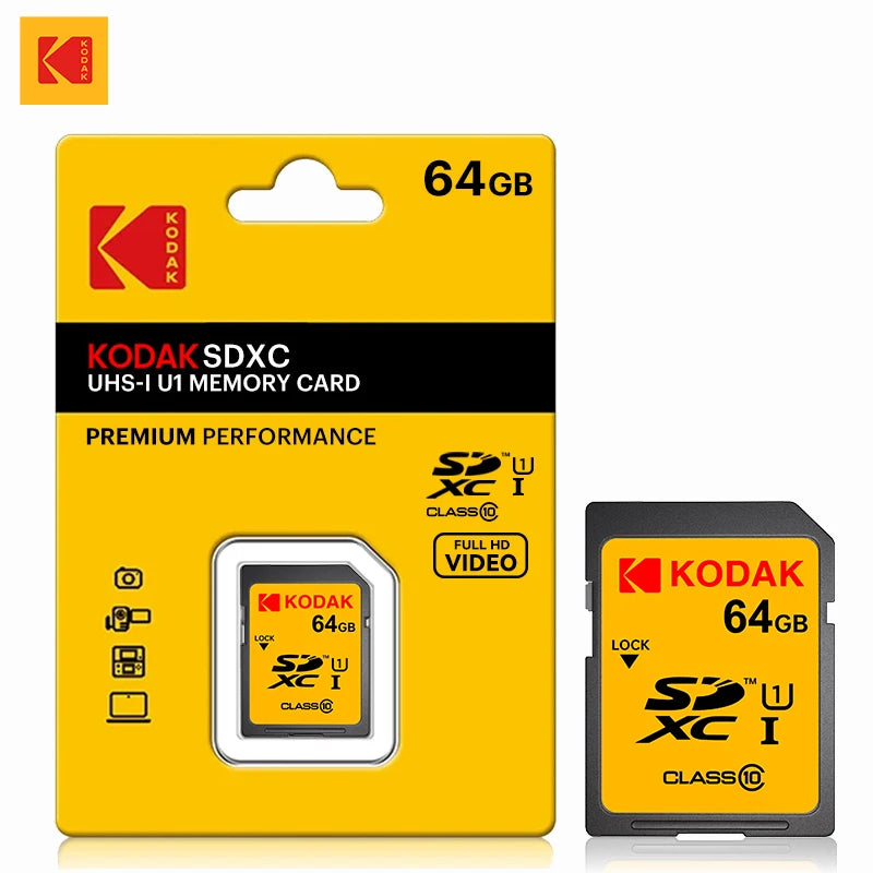 KODAK SD Card 32GB 64GB 128GB Class 10 U1 V30 High Speed Memory Card SDXC for DSLR Camera 4K Video