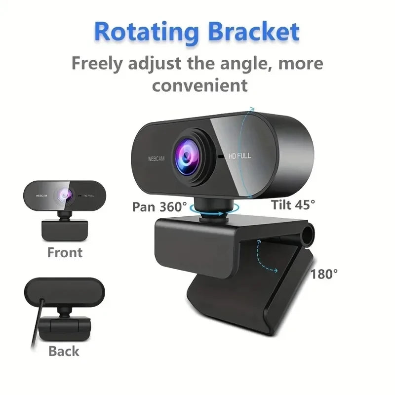 1080P USB Webcam with Microphone – Plug & Play, Rotatable