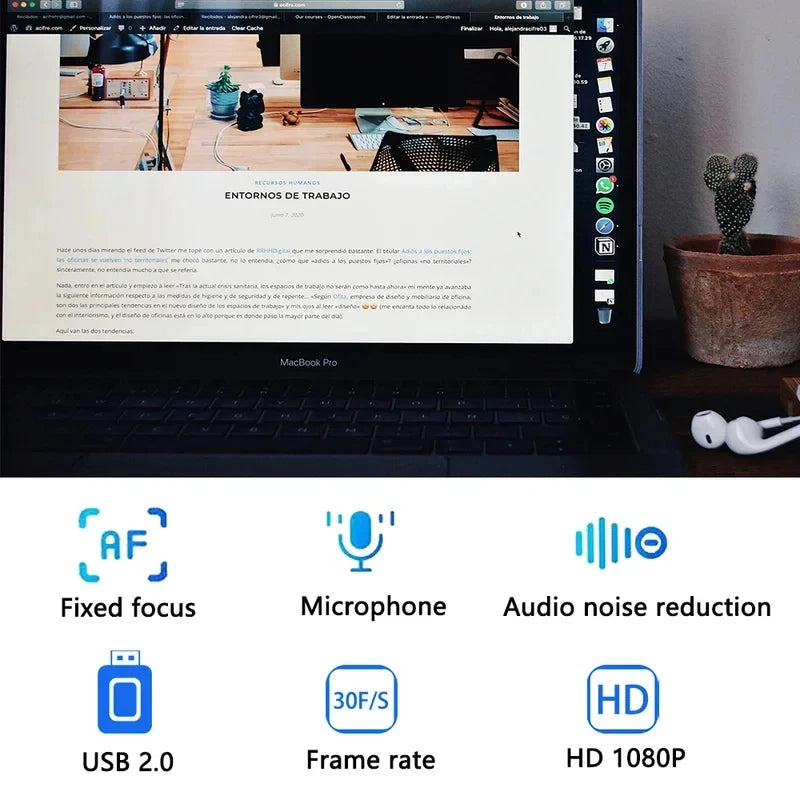 1080P USB Webcam with Microphone – Plug & Play, Rotatable