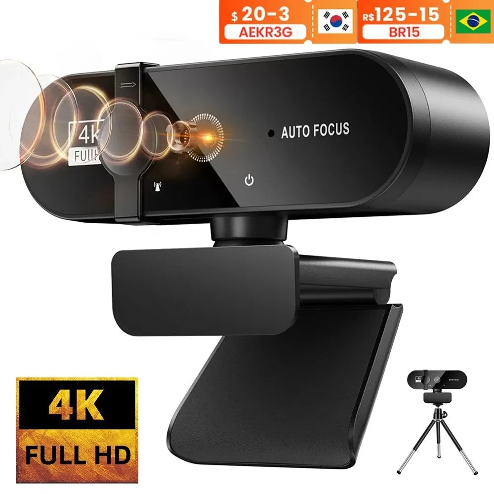 4K USB Webcam with Microphone – Auto Focus, Plug & Play