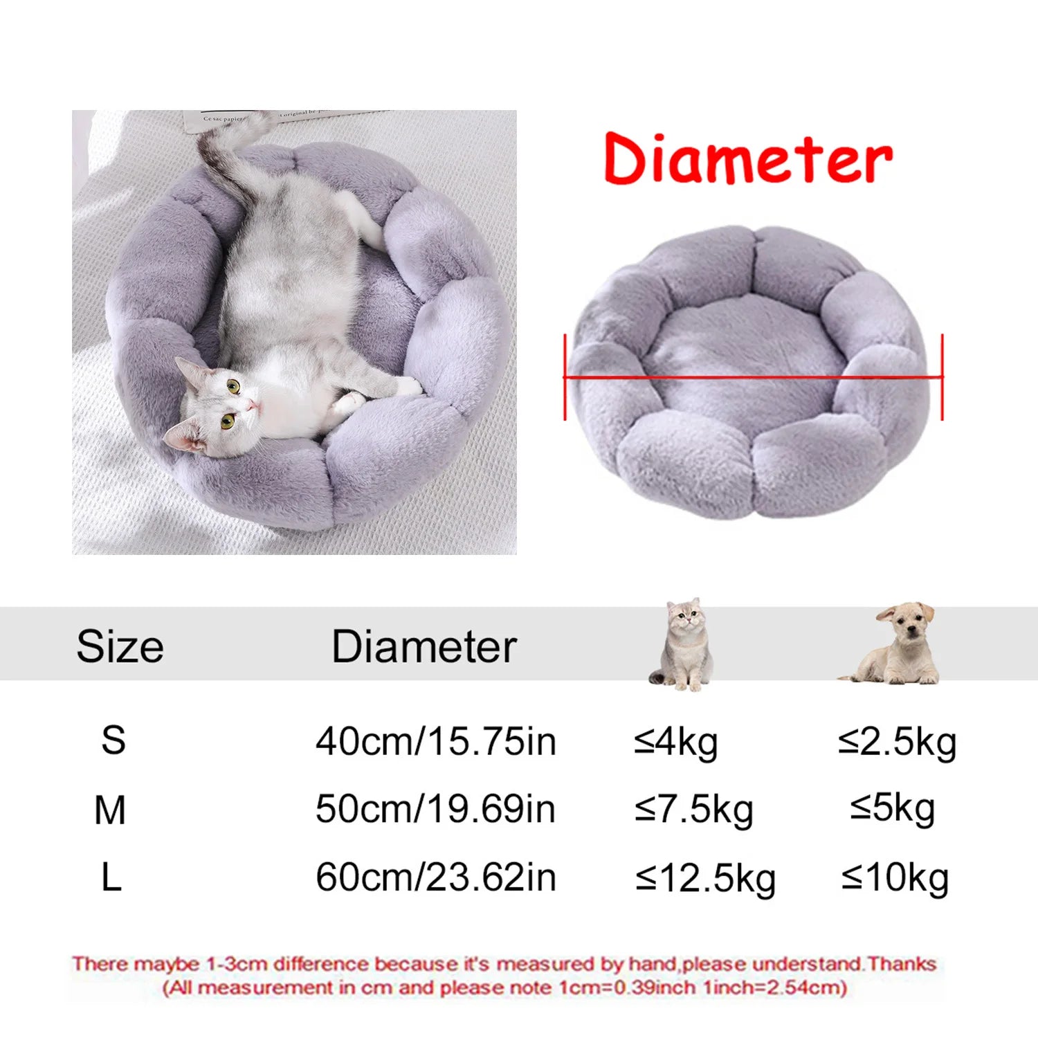Plush Round Pet Bed – Soft & Warm for Dogs & Cats
