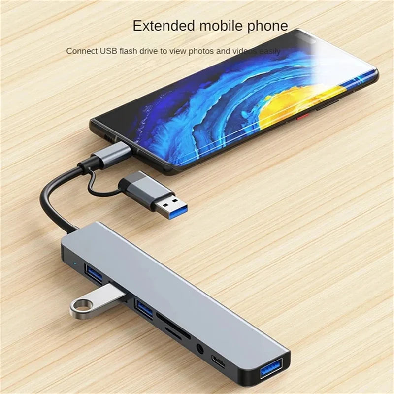 8-in-1 USB-C Hub – USB Splitter with SD Card Reader & Audio