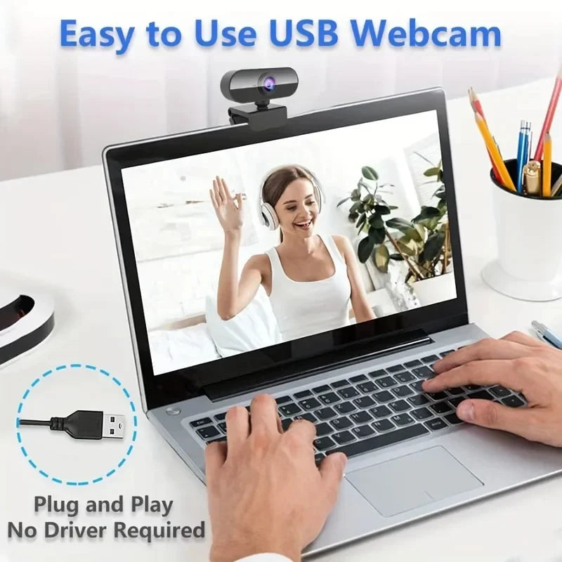 1080P USB Webcam with Microphone – Plug & Play, Rotatable