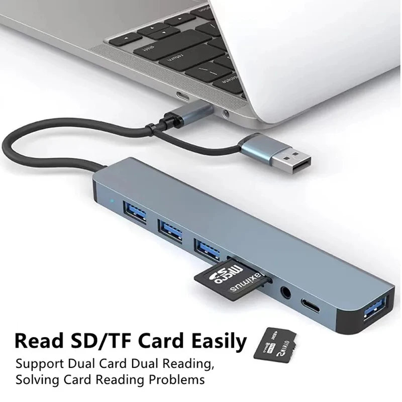8-in-1 USB-C Hub – USB Splitter with SD Card Reader & Audio